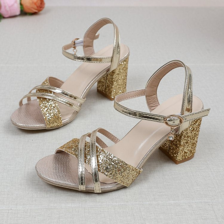 Damen glamouröse Absatzsandalen mit funkelndem Glitzer und elegantem Design Echoarchiv