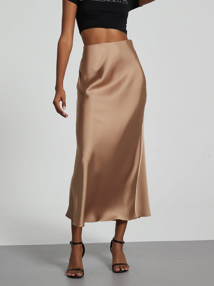 Damen Stilvolle Satin-Stretchrock mit hohem Bund und fließendem Schnitt Echoarchiv