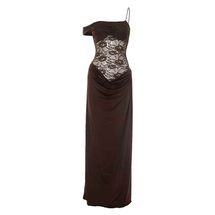 Damen Elegantes Abendkleid mit transparentem Spitzenoberteil und fließendem Rock Echo Archiv