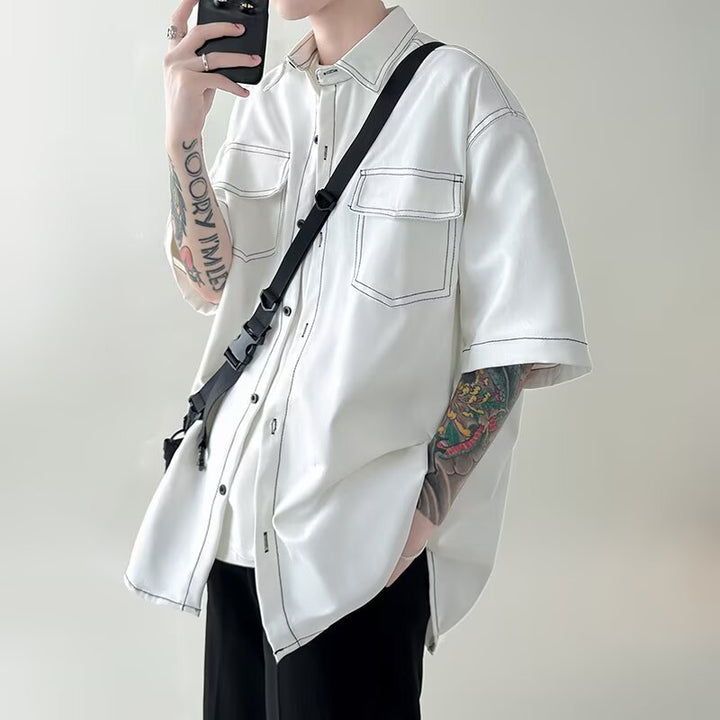 Herren Modisches Oversized Kurzarm-Hemd Echoarchiv