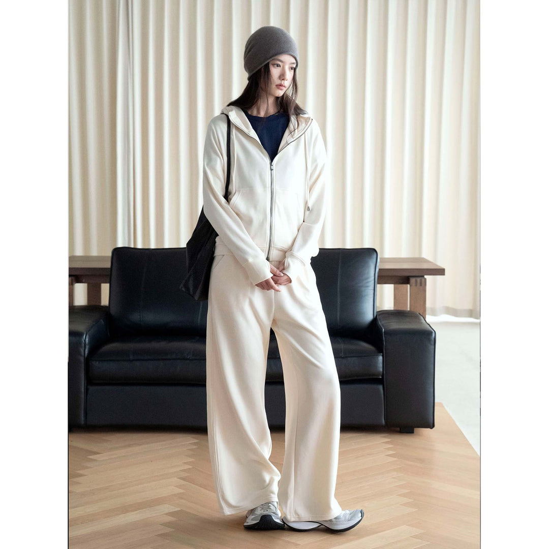 Damen Zip-Kapuzen-Sweatset mit weitem Lounge-Hose-Schnitt Echoarchiv
