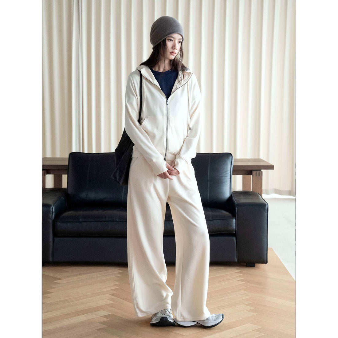 Damen Zip-Kapuzen-Sweatset mit weitem Lounge-Hose-Schnitt Echoarchiv