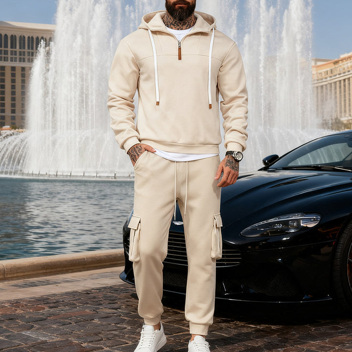Herren nan lässiger Fleece-Jogginganzug mit halbem Reißverschluss und Cargo-Taschen Echo Archiv