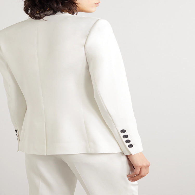 Damen Zweiteiliges Tailoring-Set aus Stretchkrepp mit offenem Longblazer und verkürzter Zigarettenhose Echoarchiv