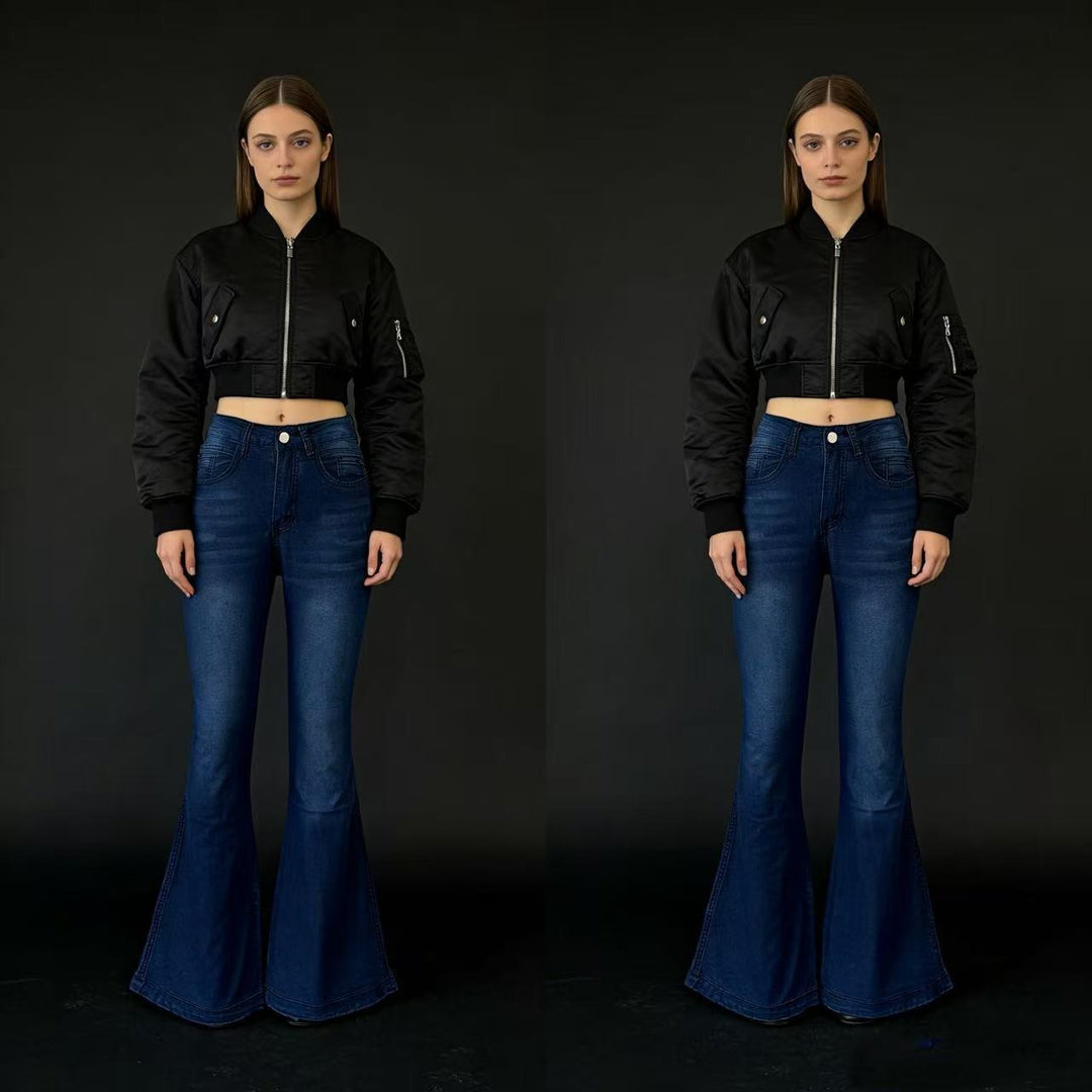 Damen nan High‑Waist Schlagjeans mit modellierender Hüftform, verstärkten Beinnähten und extra weitem Trompetenbein Echo Archiv