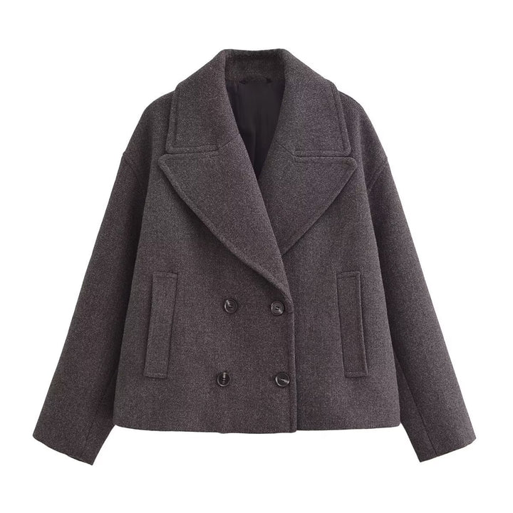 Damen Kurz geschnittener Wollmix-Peacoat mit weitem Revers und Eingrifftaschen Echo Archiv