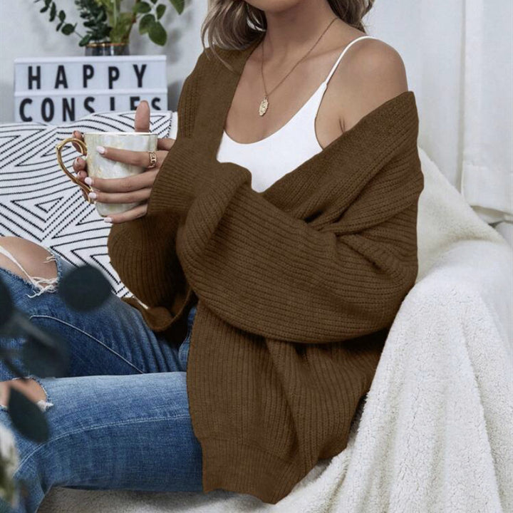 Damen Offener Oversize-Strickcardigan mit Raglanärmeln und feiner Rippenstruktur – Veloura