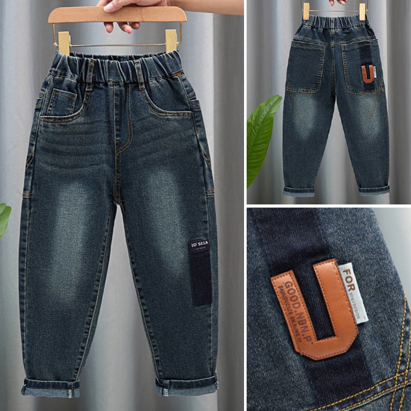 Unisex modische Denim-Hose mit elastischem Bund und großen Taschen Echo Archiv