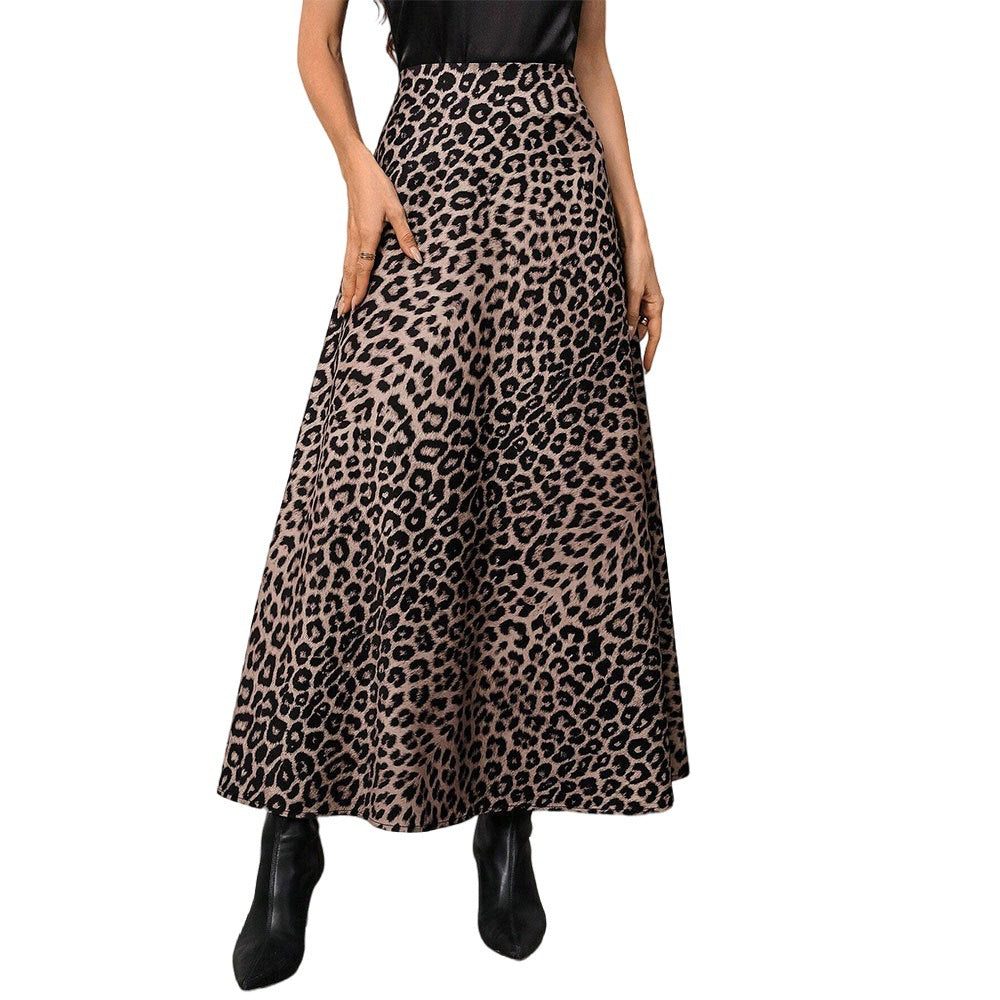 Damen Maxirock mit hohem Bund, ausgestellter A-Linie und markantem Leopardenprint – Valéora