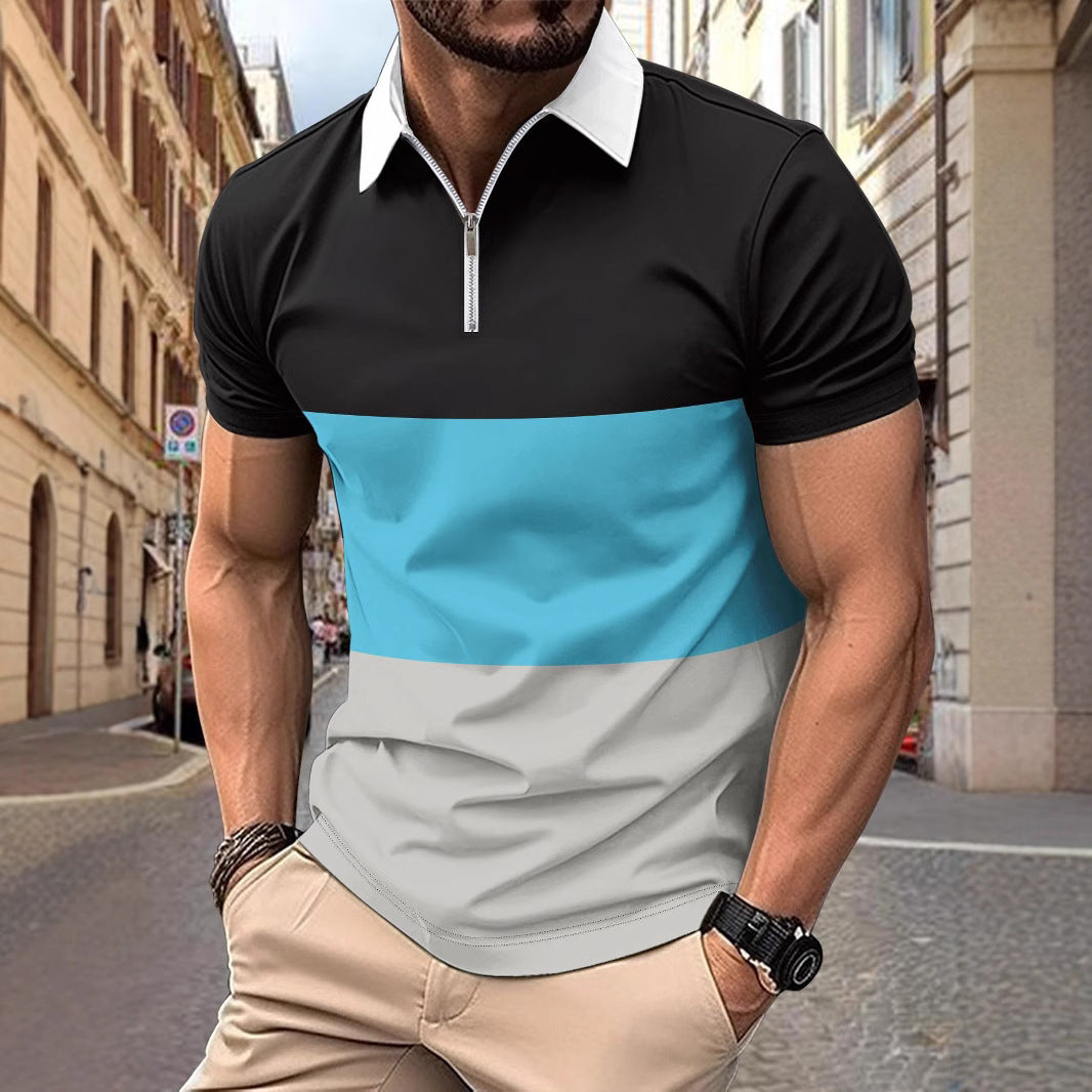 Herren Polohemd mit modernem Farbblockdesign und Reißverschluss Echoarchiv
