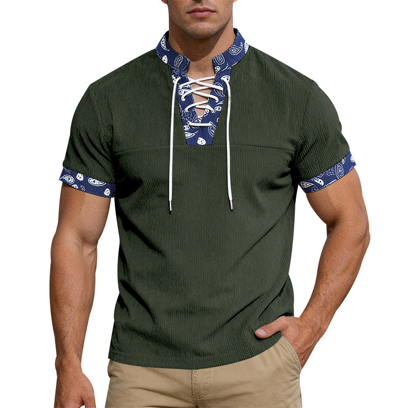 Herren nan Kurzarm-Schnürshirt mit Bandana-Besatz und strukturierter Jerseyqualität Echo Archiv