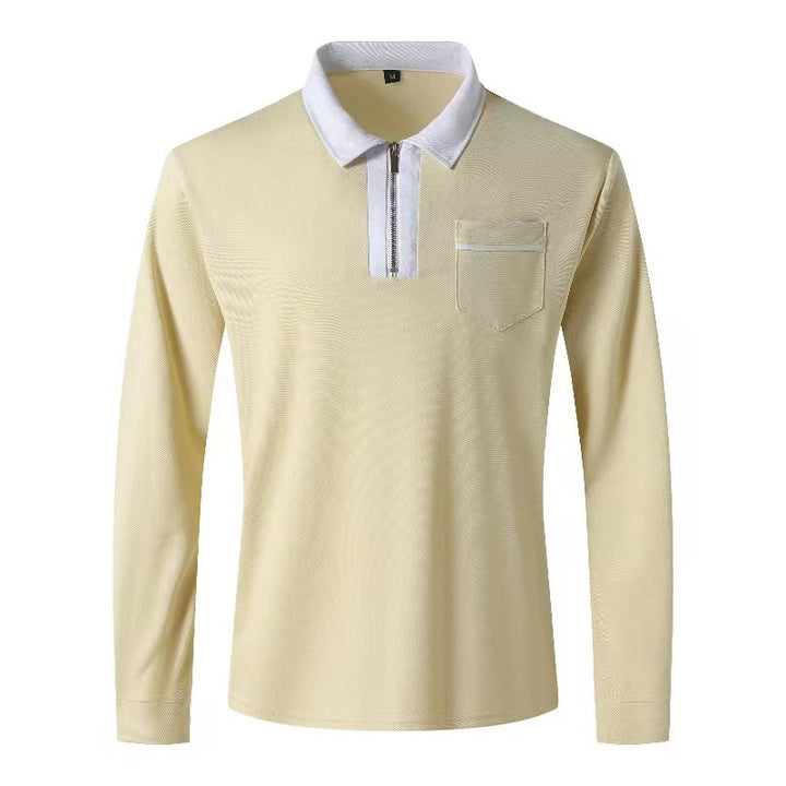 Herren nan elegantes Langarm-Poloshirt mit markantem Stehkragen Metall-Kurzreißverschluss und Brustleistentasche Echo Archiv