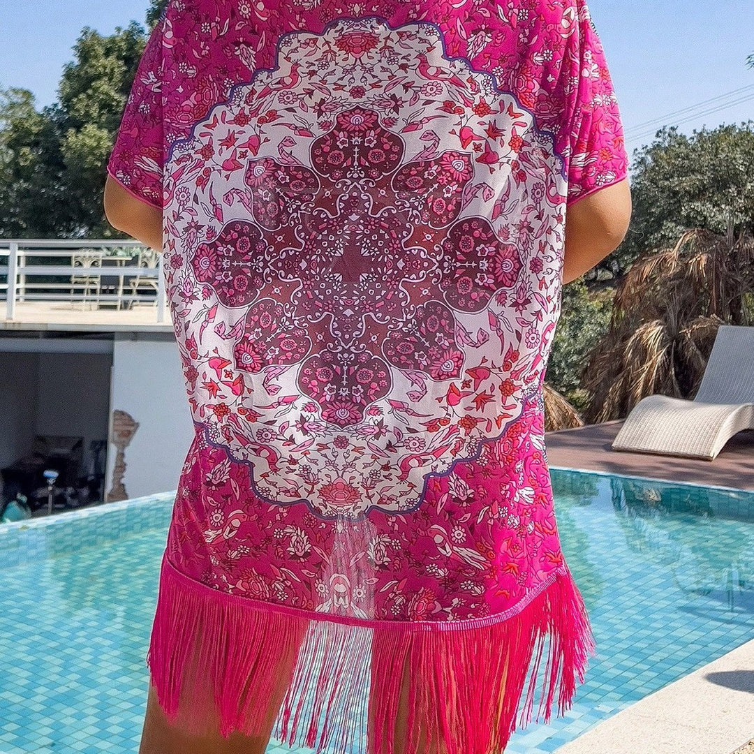 Damen Strandtunika mit verspieltem Fransen-Design Echo Archiv