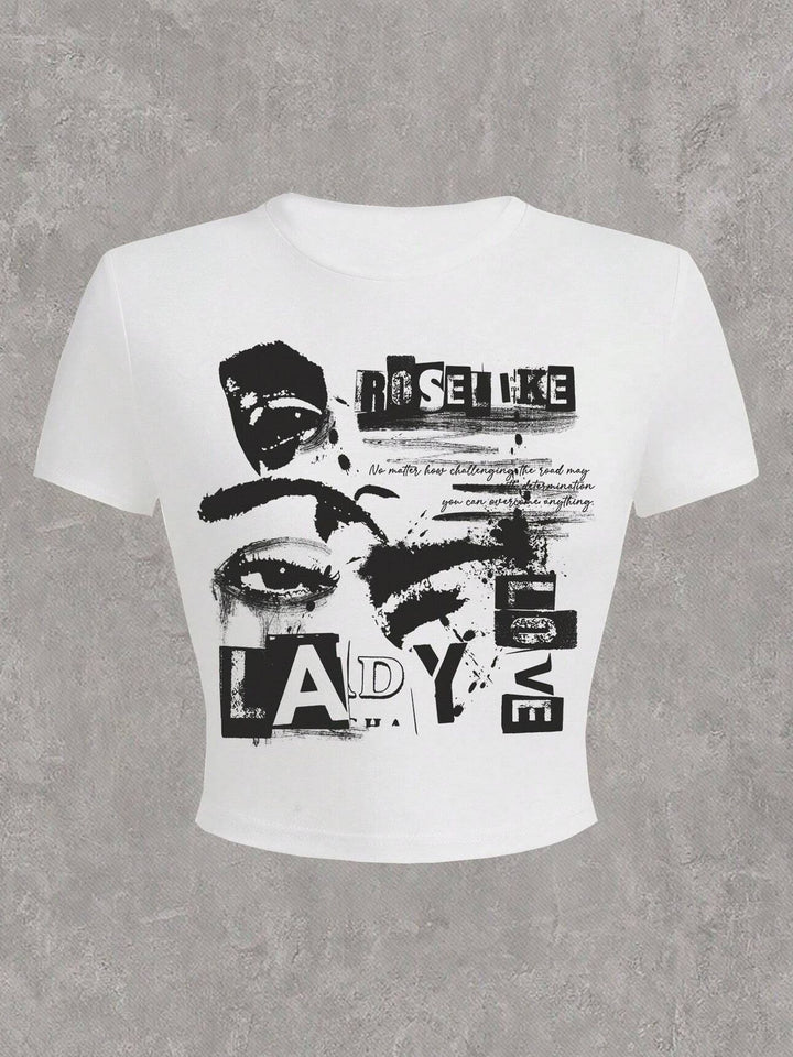 Damen Crop-Top mit auffälligem Schriftzug Echo Archiv
