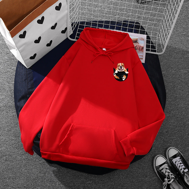 Unisex Kapuzenpullover mit Bulldoggen-Taschenpatch, oversized Schnitt und angerauter Fleece-Innenseite – Auréline