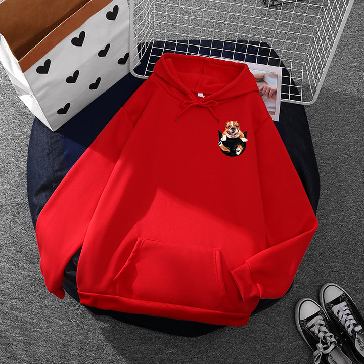 Unisex Kapuzenpullover mit Bulldoggen-Taschenpatch, oversized Schnitt und angerauter Fleece-Innenseite – Auréline