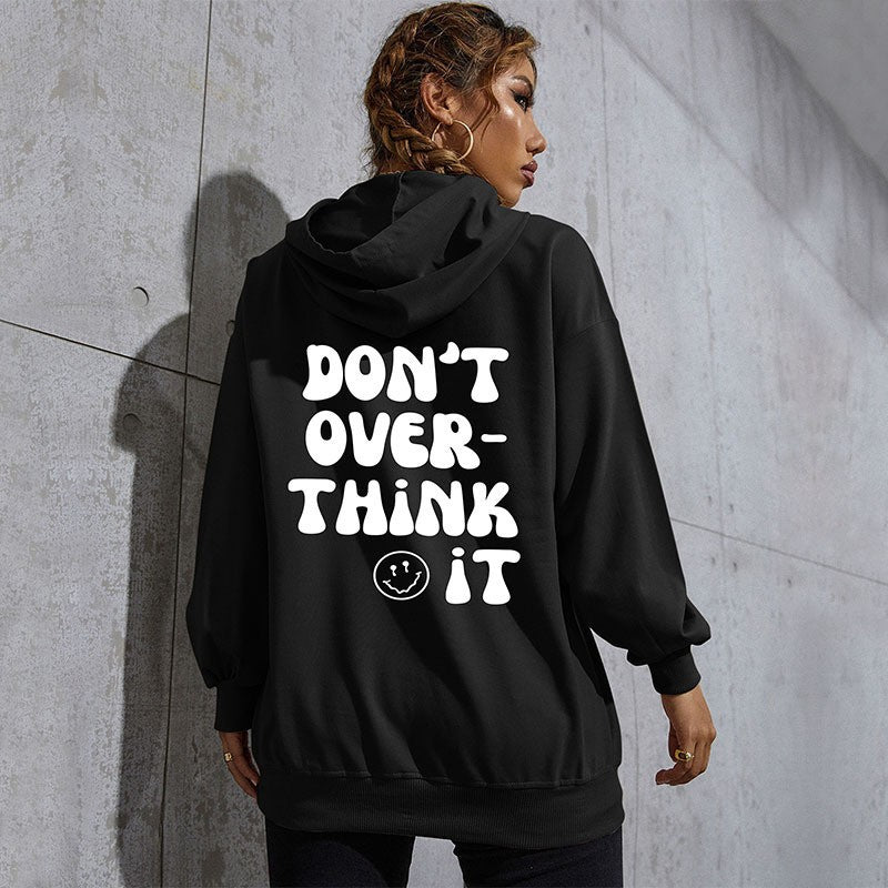 Damen Lässiger Oversize-Kapuzenpullover mit Statement-Print, Kängurutasche und Rippbündchen Echoarchiv