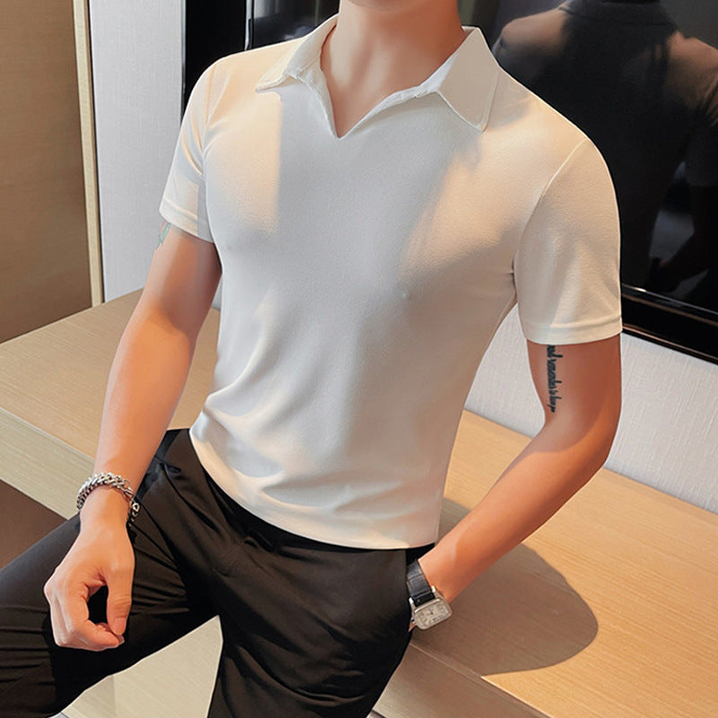 Herren Polo T-Shirt mit modernem V-Ausschnitt und atmungsaktiver Struktur Echoarchiv