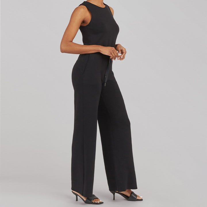Damen nan ärmelloser Strick-Overall mit weitem Palazzo-Bein, Kordelbund und aufgesetzten Taschen Echo Archiv