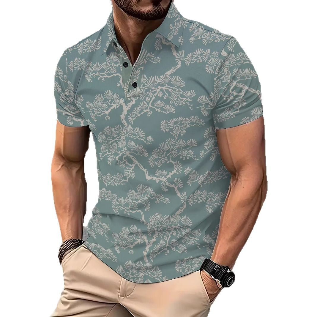 Herren Kurzarm Polohemd mit floralem Design Echoarchiv