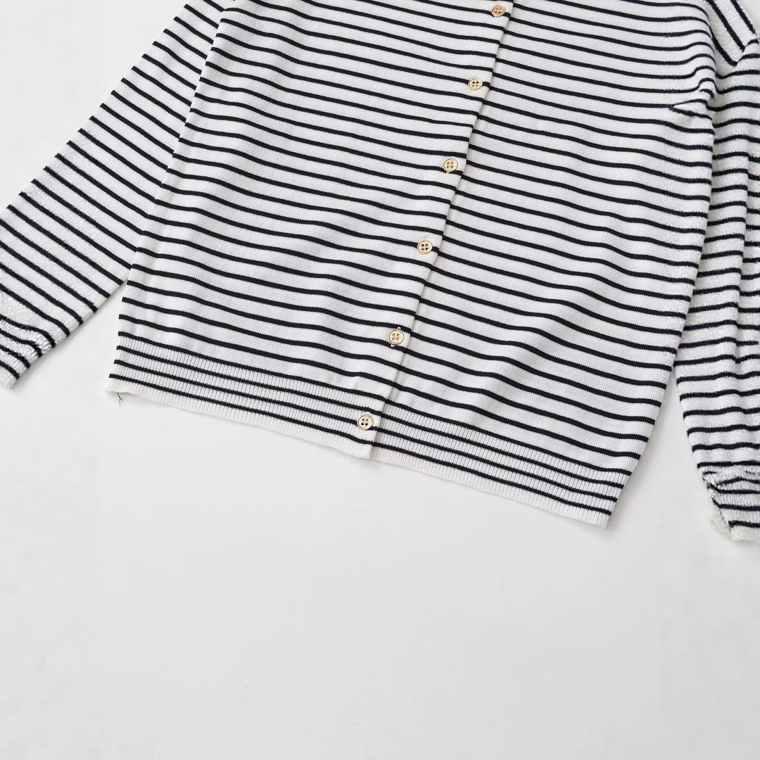 Damen Feinstrick-Cardigan mit maritimem Streifenmuster und Knopfleiste Echo Archiv