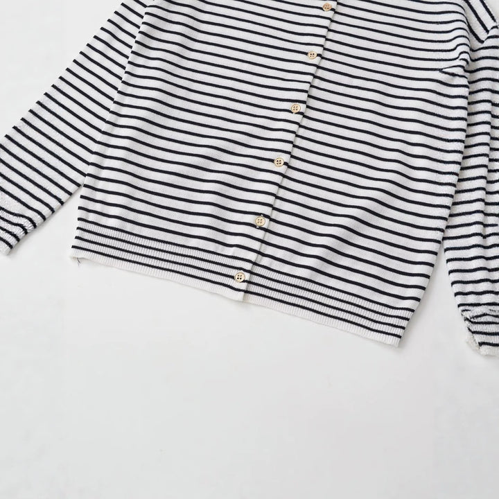 Damen Feinstrick-Cardigan mit maritimem Streifenmuster und Knopfleiste Echo Archiv