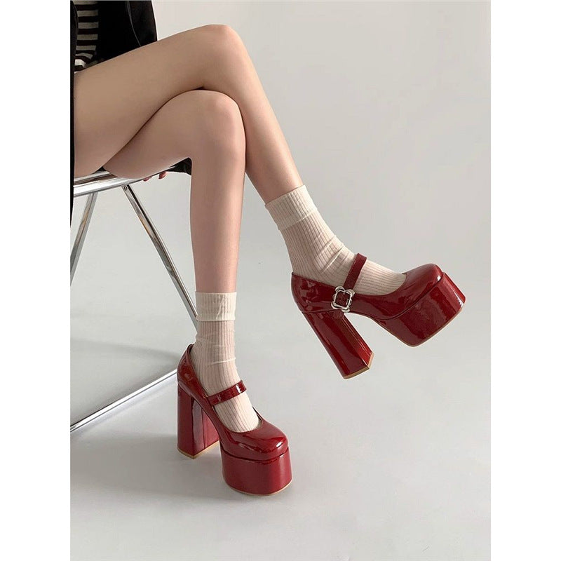 Damen Plateau-Mary-Jane Pumps mit hoher Plattform und sculpted Blockabsatz – Lioré