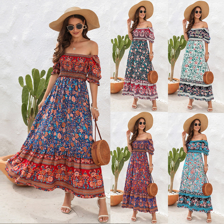 Damen Maxi-Kleid mit schulterfreier Passform und floralen Mustern Echo Archiv