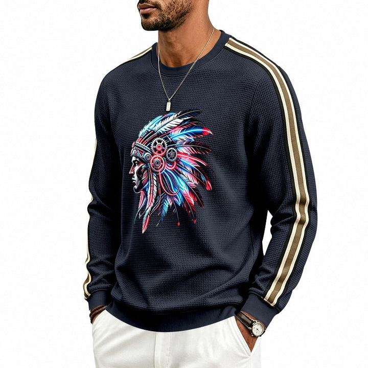 Herren Sweatshirt mit stilisiertem Kopfschmuck-Print und Kontraststreifen an den Ärmeln – Norvane