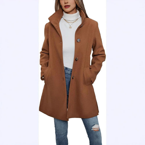 Damen Eleganter Wollmantel mit Hochgeschlossenem Kragen und Praktischen Taschen – Montévia