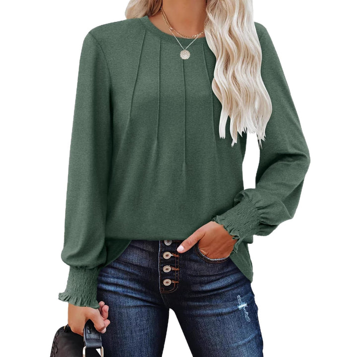 Damen Longsleeve-Tunika mit senkrechten Biesen und gerafften Rüschbündchen – Avérine
