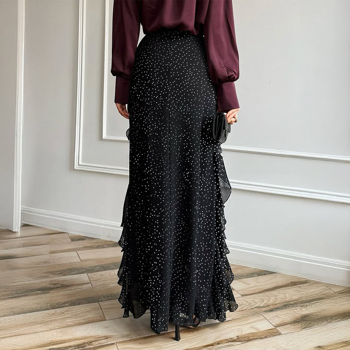 Damen nan Maxirock mit hohem Taillenbund, asymmetrischen Volants und fließender Chiffon‑Optik Echo Archiv