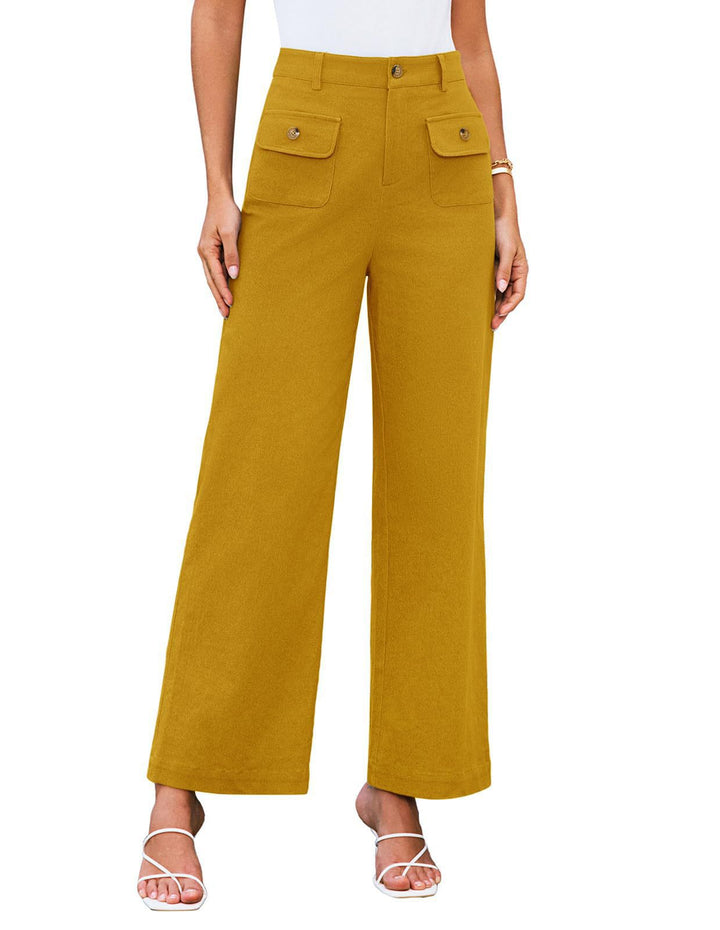 Hochtaillierte Damen-Trousers mit weitem Bein und Knopfklappen-Pattentaschen – Avélisse