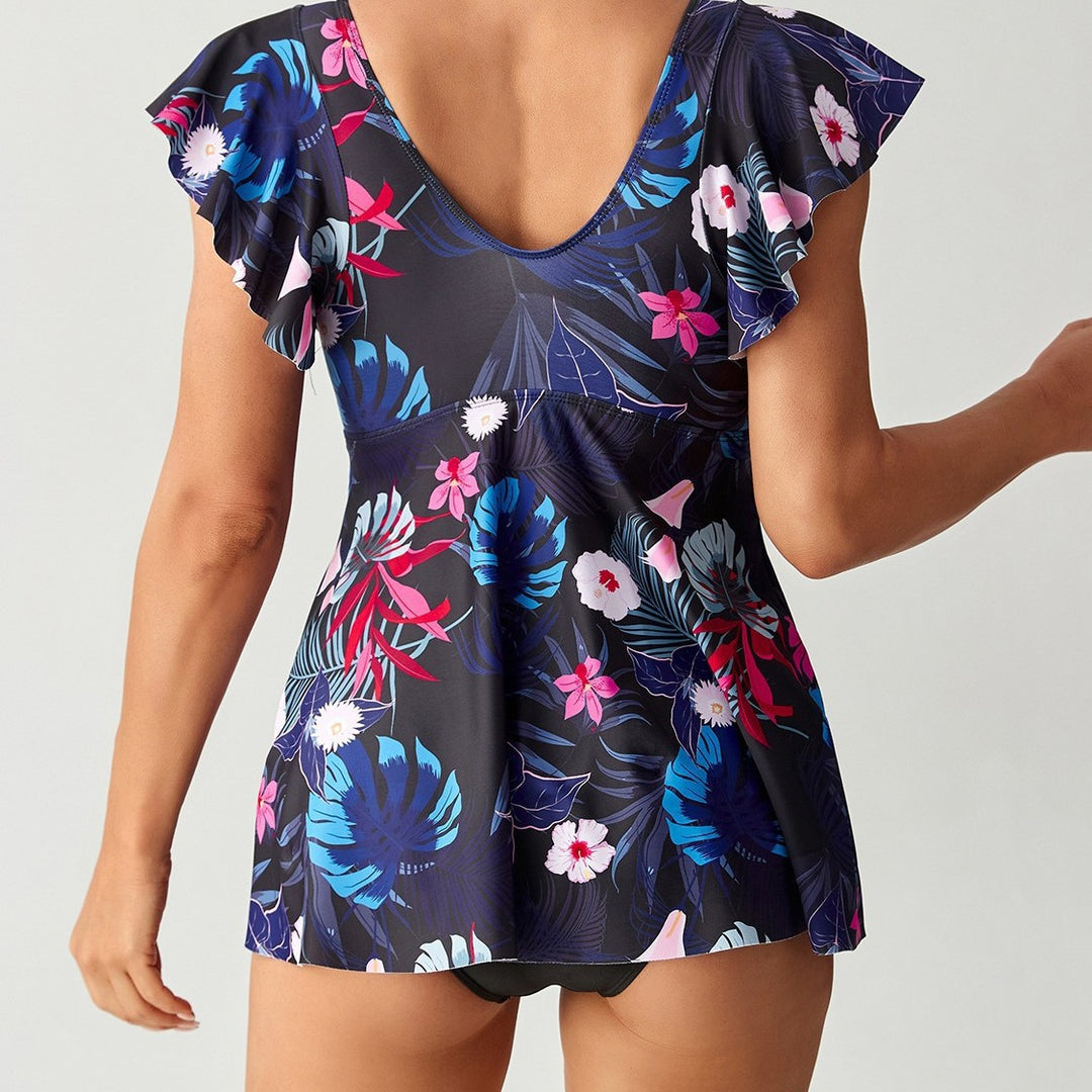 Damen Eleganter Kombination Badeanzug mit Volant und floralem Muster Echo Archiv