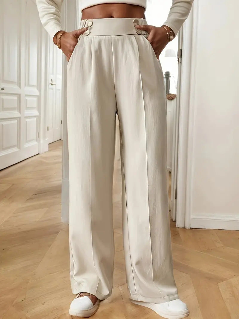 Damen Hochtaillierte Weite Palazzo‑Hose mit Bundknöpfen, Bügelfalte und Eingrifftaschen Echoarchiv