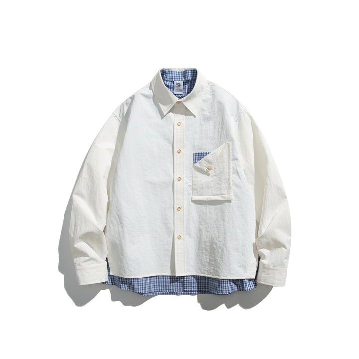 Herren Boxy-Overshirt im Layer-Look mit kariertem Innenfutter, Brusttasche und Holzknöpfen Echoarchiv
