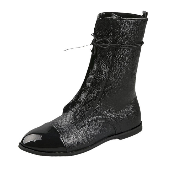 Damen Lederoptik-Schnürstiefelette mit glänzender Zehenkappe und niedrigem Blockabsatz Echo Archiv