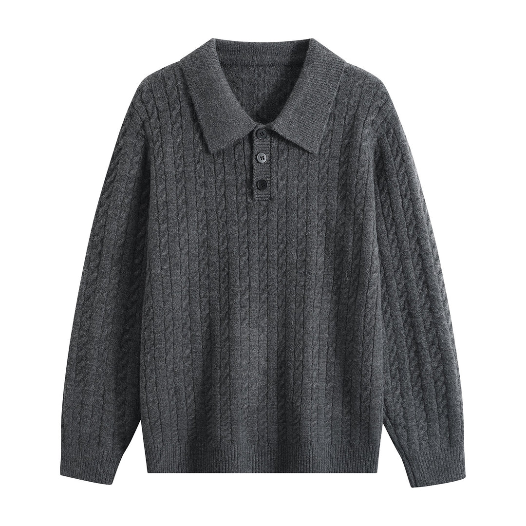Herren Zopfstrick-Polopullover mit Polokragen, halber Knopfleiste & relaxed Schnitt Echoarchiv