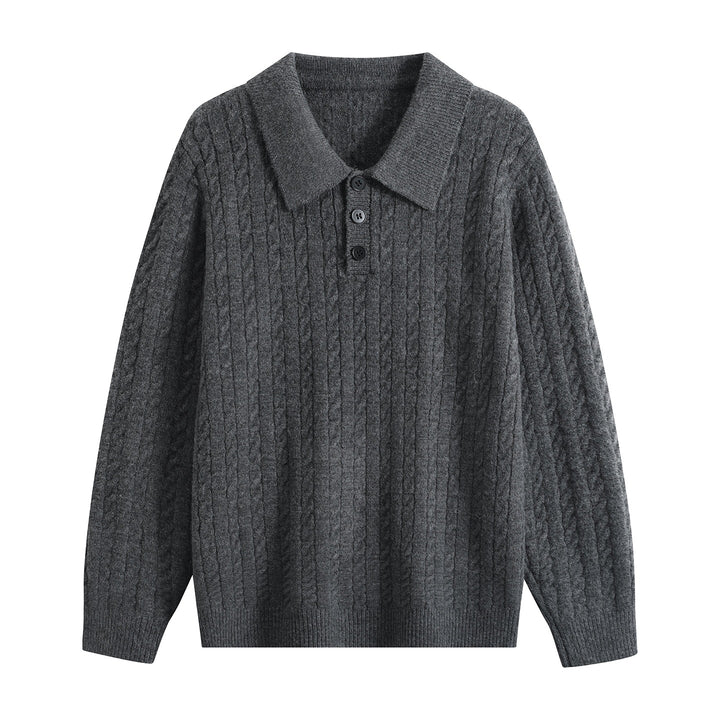Herren Zopfstrick-Polopullover mit Polokragen, halber Knopfleiste & relaxed Schnitt Echoarchiv