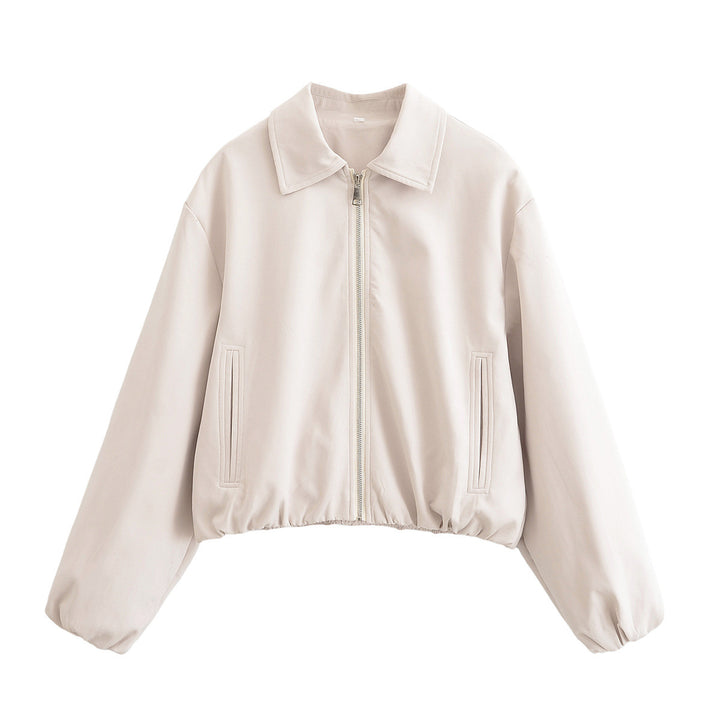 Damen Cropped Bomberjacke mit Ballonärmeln, Stehkragen und elastischem Saum Echo Archiv
