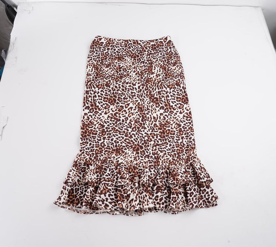 Damen Taillierter Midirock mit Leoparden-Print und doppeltem Volantsaum – Rosévia