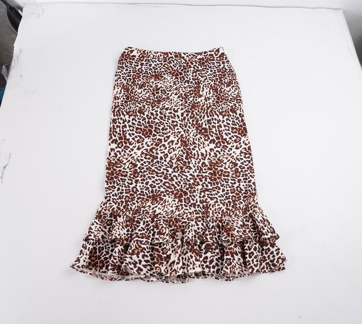 Damen Taillierter Midirock mit Leoparden-Print und doppeltem Volantsaum – Rosévia