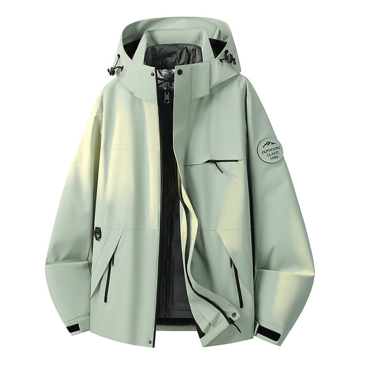 Herren Wasserdichte Outdoor-Softshelljacke mit Kapuze, hohem Stehkragen & Reißverschlusstaschen Echoarchiv