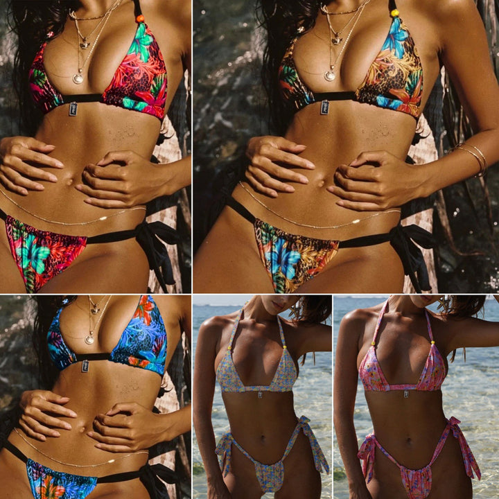 Damen Triangel-Bikini mit einfach verstellbaren Bändern und floralem Muster Echo Archiv
