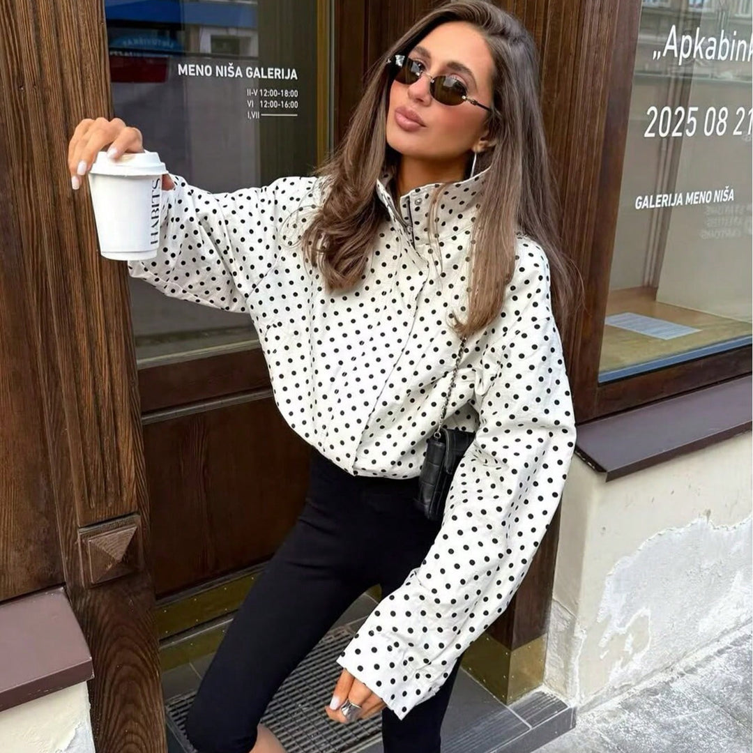 Damen Polka‑Dot Stehkragen‑Bluse mit oversized Ballonärmeln Echo Archiv
