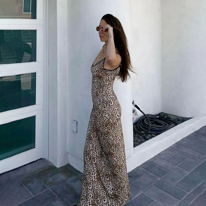 Damen elegantes Maxikleid mit tierischem Muster und schmalen Trägern Echo Archiv