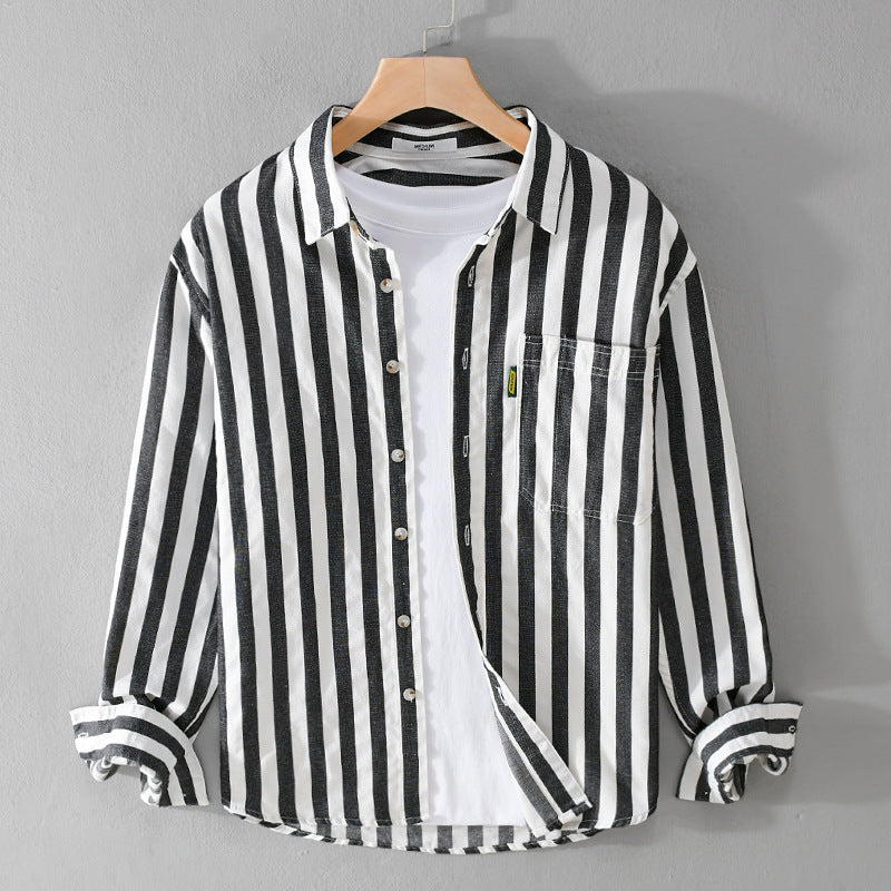 Herren Maritim-inspiriertes Streifen-Relax-Overshirt aus weichem Baumwolltwill mit aufgesetzter Brusttasche Echoarchiv