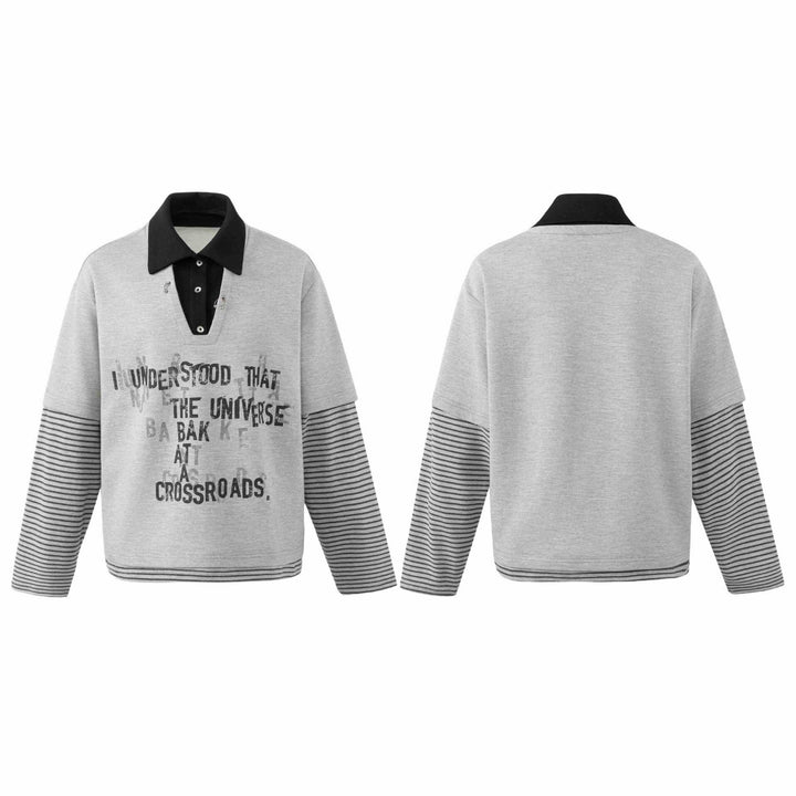 Herren Sweatshirt mit eingearbeitetem Polokragen, V-Ausschnitt und gestreiften Ärmeln Echoarchiv