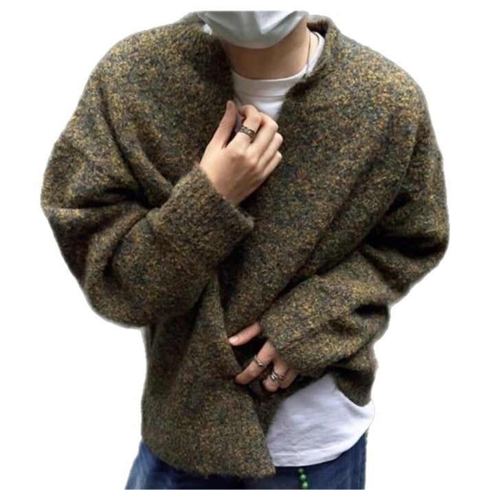 Herren Melangé Grobstrick-Pullover mit V-Schlitz und lockerem Oversize-Schnitt Echoarchiv