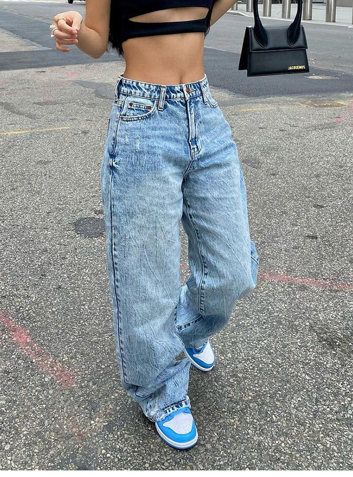 Damen nan weite High-Waist Baggy-Jeans mit tiefem Schritt, Five-Pocket Design und extra-langen Beinen Echo Archiv
